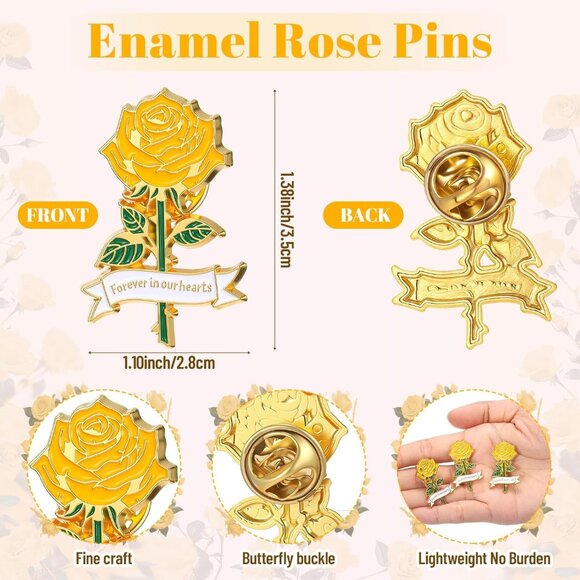 Womens Yellow Alloy Enamel Rose Pin for Funeral Memorial Day Remembrance, 50 pcs - Picture 2 of 6